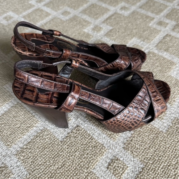 Ash Croc Embossed Brown Leather Slingback Heels Sandals Resort Shoes 38 (7.5-8) - Picture 10 of 10